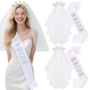 Bride tiara veil and satin sash set with rhinestone lettering for bachelorette party