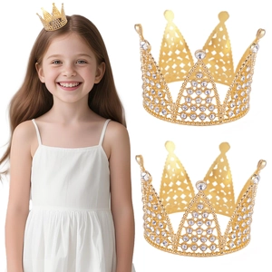 Elegante corona dorata per bambini con strass per decorazioni di feste di compleanno