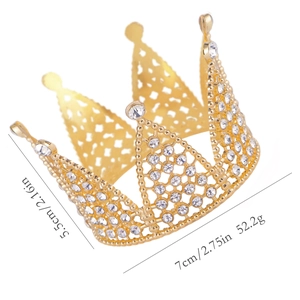 Mini corona dorata accessorio per capelli per decorazione torte e feste con strass bianchi