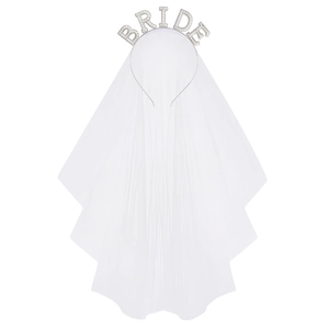 Elegant white bridal veil headband with pearl Bride letters for bachelorette parties