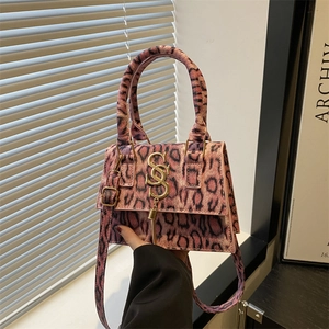Retro Leopard Print PU Leather Square Bag For Women Fashion SS Metal Logo Tassel Handheld Shoulder Crossbody Messenger Bag