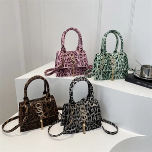 Chic leopard print mini handbags in multiple colors with gold logo and tassel details