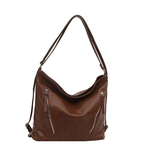 Sac hobo vintage en cuir PU marron avec bretelles réglables et fermetures éclair argentées