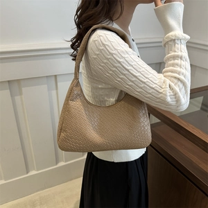 Sac hobo rétro à motif crocodile beige-brun, grand sac à main porté épaule chic et spacieux