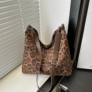 Vintage Leopard Print Large Capacity Tote Bag Fashion Nylon Shoulder Hobo Bag For Women Work Commute Daily Handbag