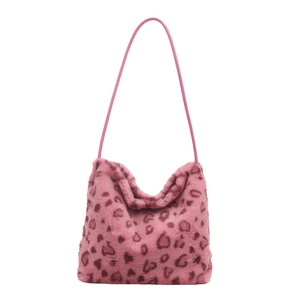 Sac hobo en peluche avec imprimé léopard rose et matière douce en fausse fourrure