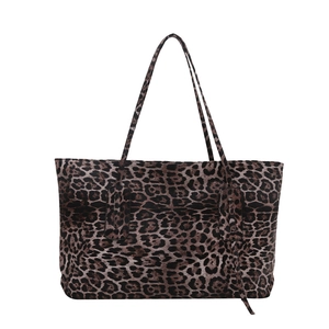 Large leopard print tote bag with long shoulder straps for casual commute fashion style