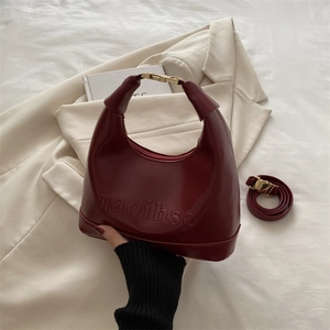 Women Retro French PU Leather Hobo Shoulder Bag Retro Letter Debossed Solid Color Urban Fashion Daily Handbag Crossbody Bag