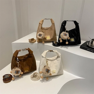 Trendy 2024 women's underarm bags in four colors with cute plush animal charms