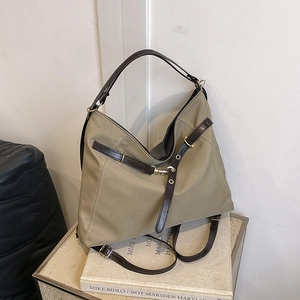 Large Capacity Nylon Tote Bag For Women Multifunctional Shoulder Backpack Commuter Handbag With Leather Decor Simple Soft Casual Travel Bag