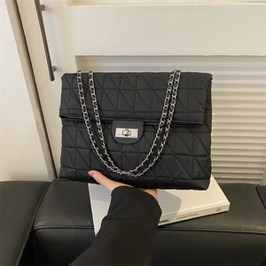 Fashion Women Quilted Shoulder Bag Large Capacity PU Leather Diamond Pattern Chain Strap Crossbody Underarm Tote Handbag