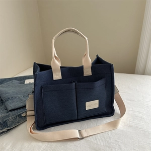 Women Large Capacity Canvas Tote Bag Casual Retro Multi Layer Crossbody Shoulder Bag With Contrast Strap Handbag