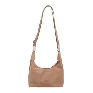 Fashionable khaki pleated dumpling hobo bag with adjustable strap and fashion label
