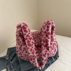 Sac Tote en Peluche à Imprimé Léopard Vintage d'Hiver Grande Capacité Sac à Épaule en Fausse Fourrure pour Femmes Style de Rue Décontracté Quotidien