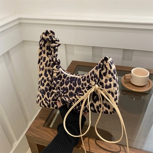 Sac Fourre-tout en Nylon Imprimé Léopard pour Femmes Sac Sous le Bras Grande Capacité Avec Poignée Plissée Sac à Bandoulière Mode