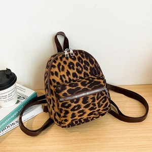 Leopard Print Mini Backpack Women Nylon Fashion Small School Daypack Lightweight Casual Urban Style Travel Rucksack