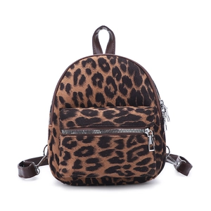 Stylish leopard print faux suede mini backpack with leather handles and zip pockets