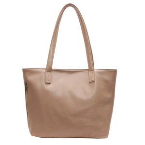 Large capacity khaki tote bag in textured faux leather with minimalist shoulder strap design