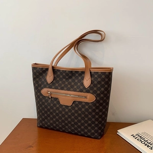 Women Large Capacity Printed Tote Bag PU Leather Urban Minimalist Shoulder Handbag With Zipper Front Pocket Casual Commuting Bag