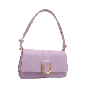 Lavender purple faux leather crossbody bag with golden buckle and knotted shoulder strap