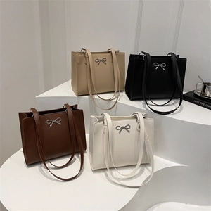 French chic tote bags with metallic bow detail in four elegant colors for women