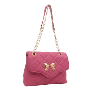 Chic pink quilted shoulder bag with gold bow clasp and elegant chain strap for women