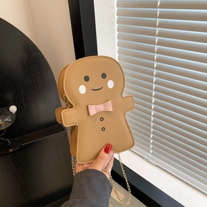Süße Lebkuchenmann Umhängetasche Für Damen Mode PU Leder Schultertasche Mit Goldkette Cartoon Kleine Quadratische Tasche