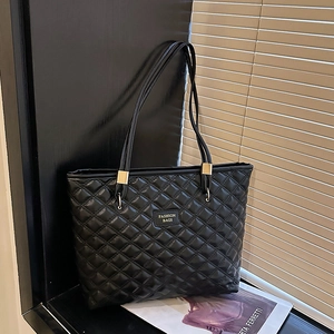 Fashion Women Quilted Tote Bag Large Capacity PU Leather Diamond Lattice Shoulder Bag Minimalist Commuter Handbag