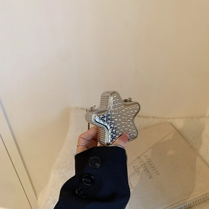 Sac de Soirée Forme d'Étoile en Strass pour Femme Chaîne en Métal Bandoulière Mini Pochette Or Argent Petit Sac à Main