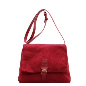 Vintage red matte texture large capacity crossbody shoulder bag with golden hardware