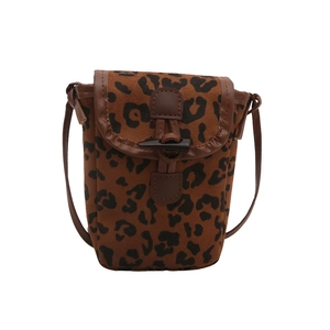 Leopard print faux suede mini crossbody phone bag with vintage toggle button detail