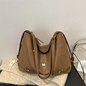 Borsa a Tracolla Tote Plissettata a Farfalla di Grande Capacità per Donna in Pelle PU Tinta Unita Retrò Hobo Bag Daily