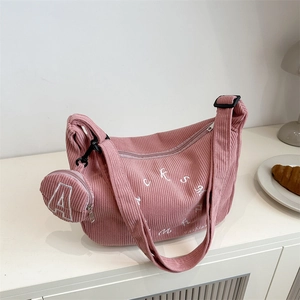 Borsa Tote in Velluto a Coste Donna Con Mini Pochette Grande Capacità Lettera Ricamata Borsa a Spalla Casual Quotidiano Pendolarismo Moda