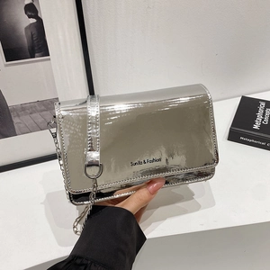 Sac à Bandoulière Femme Tendance en Cuir PU Miroir Brillant Chaîne Sac Besace Petit Sac Carré Urbain Quotidien