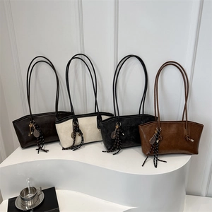Minimalist faux leather tote bags in four colors with scarf and tennis racket charms