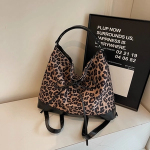 Sac Cabas Imprimé Léopard à Grande Capacité pour Femmes Sac à Épaule en Nylon avec Décoration de Nœud Sac à Main Style Urbain