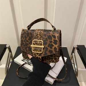 Petit Sac Carré Vintage à Imprimé Léopard pour Femmes en Cuir PU avec Boucle en Métal Sac à Bandoulière Rétro Sac à Main Décontracté