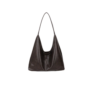 Minimalist large brown faux leather hobo shoulder bag for women with spacious interior