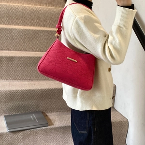 Elegant rose red lace shoulder bag with golden metal hardware for winter fashion