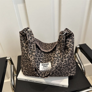 Sac Fourre-tout En Nylon Imprimé Léopard Rétro Pour Femmes Sac À Épaule Grande Capacité Avec Bandoulière Réglable