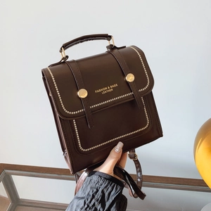 Preppy Style PU Leather Backpack For Women Retro Solid Color Large Capacity School Backpack Handheld Shoulder Bag For Daily