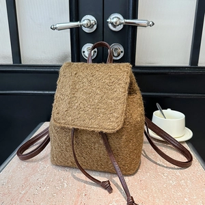 Sac à Dos de Mode en Laine d'Hiver pour Femmes Grande Capacité Couleur Unie Teddy Fleece Sac d'École Quotidien