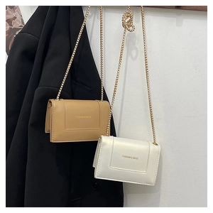 Chic rectangle crossbody bags in khaki and white with gold chain straps and letter print
