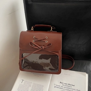 Women's Preppy Style Bow Knot Ita Bag Fashion Contrast Color PU Leather Large Capacity Backpack Casual Schoolbag Top Handle Bag