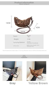 Detailed view of leopard print PU leather handbag with size chart and strap dimensions