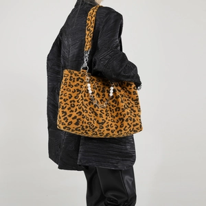 Sac fourre-tout à imprimé léopard pour femmes avec chaîne en perles décoratives