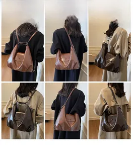 Multiple views of large vintage tote bag showing adjustable straps and stylish leather texture