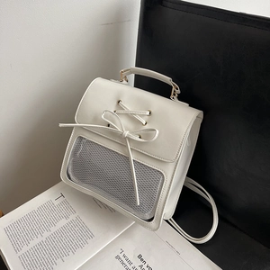 Japanese style white PU leather ita bag backpack with ribbon bow and clear window