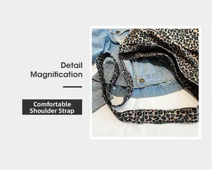 Detail magnification of the leopard print canvas tote with adjustable wide shoulder strap