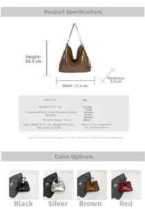 Detailed size specifications for the large capacity multi-purpose soft PU leather tote bag